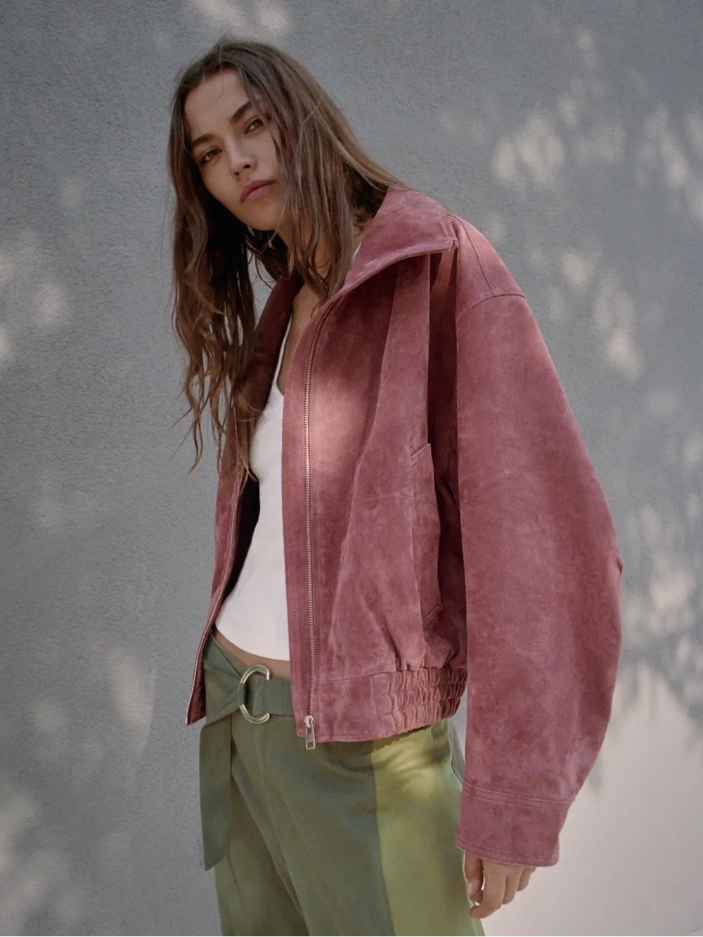 ZARA 100% LEATHER HIGH NECK BOMBER JACKET